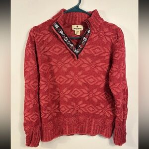 Woolrich Women Sz M Petite Sweater 1/4 Zip Button Deep Ruby Pullover Long Sleeve